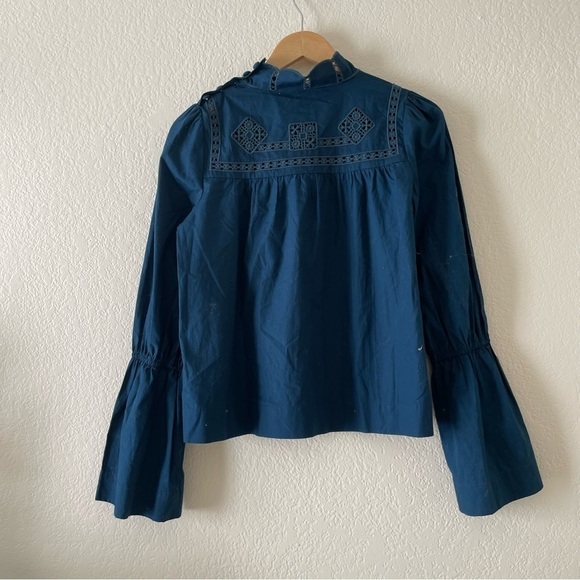 FREE PEOPLE Another Eternity Eyelet Bell Sleeve Top Blue - Picture 15 of 16